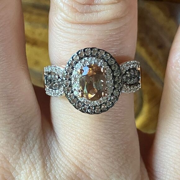 Natural Andalusite Sterling Silver Double Halo Ring Size 6 - Picture 1 of 9